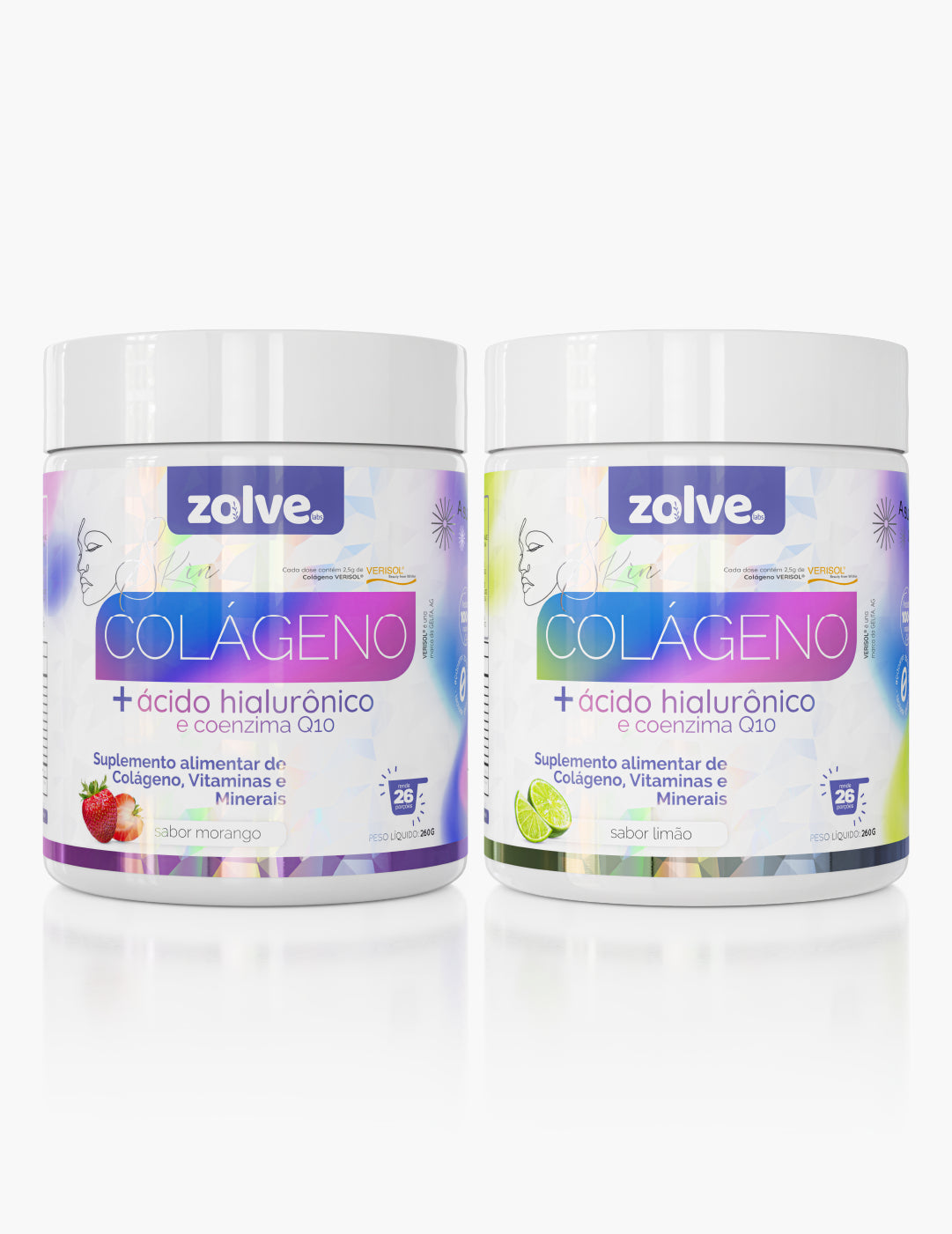 Zolve Skin Colágeno Verisol® Limão + Zolve Skin Colágeno Verisol® Morango - 1 Pote de cada