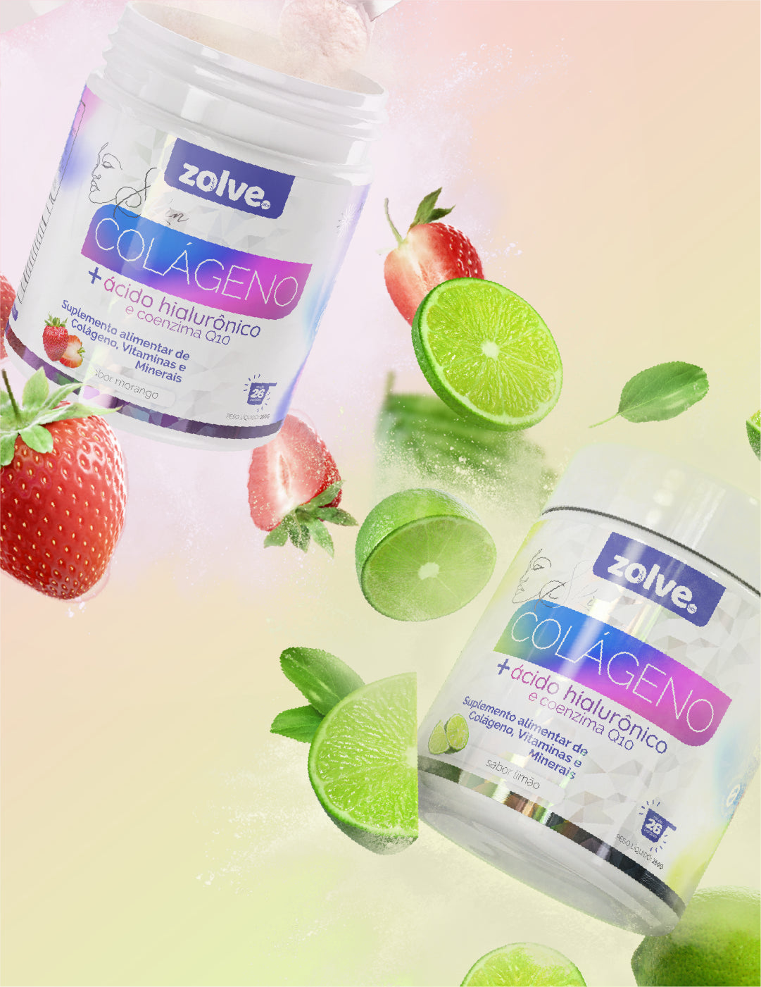 Zolve Skin Colágeno Verisol® Limão + Zolve Skin Colágeno Verisol® Morango - 3 Potes de cada