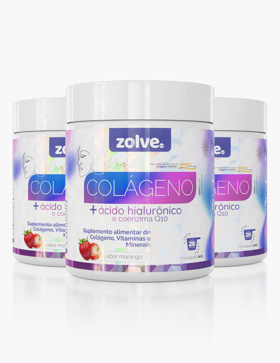 Zolve Skin Colágeno Verisol® Morango - 3 Potes