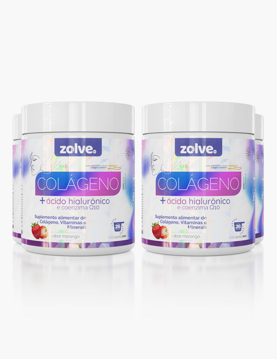 Zolve Skin Colágeno Verisol® Morango - 4 Potes