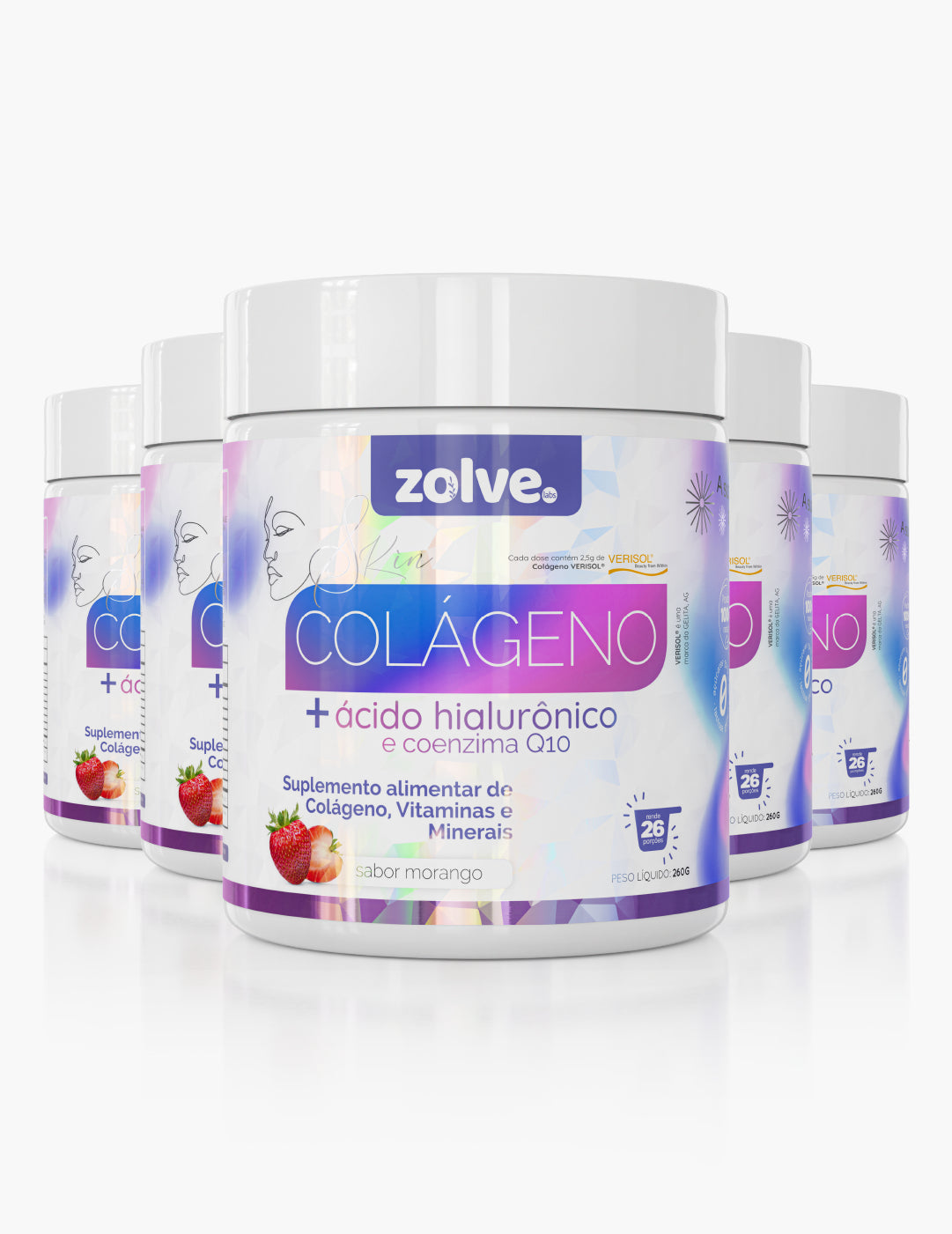 Zolve Skin Colágeno Verisol® Morango - 5 Potes