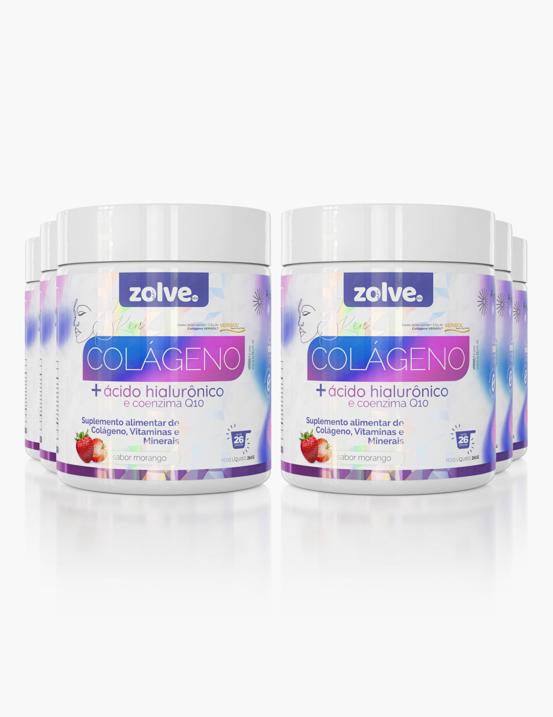 Zolve Skin Colágeno Verisol® Morango - 6 Potes